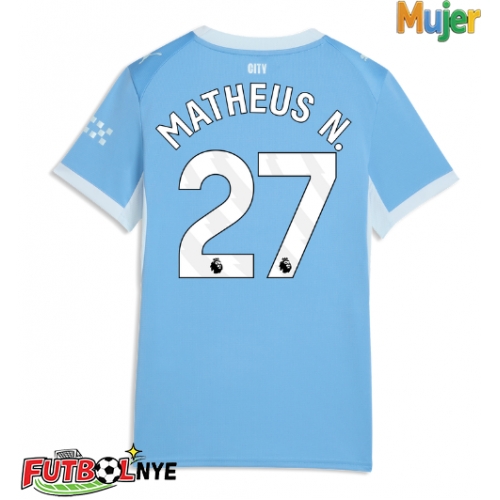 Camiseta Manchester City Matheus Nunes #27 Primera Equipación para mujer 2026-27 manga corta
